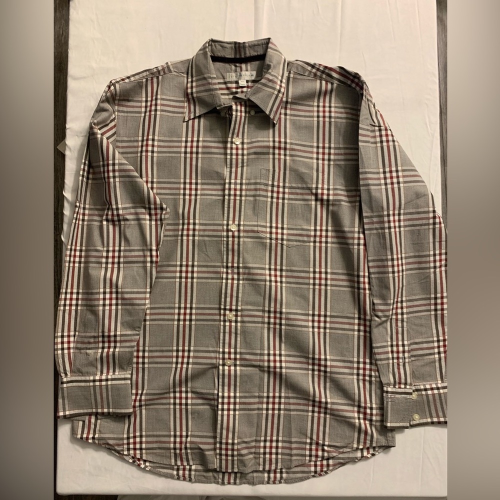 Cutter & Buck Men's Long Sleeve Ridge Plaid Size L/G Red, Grey and White